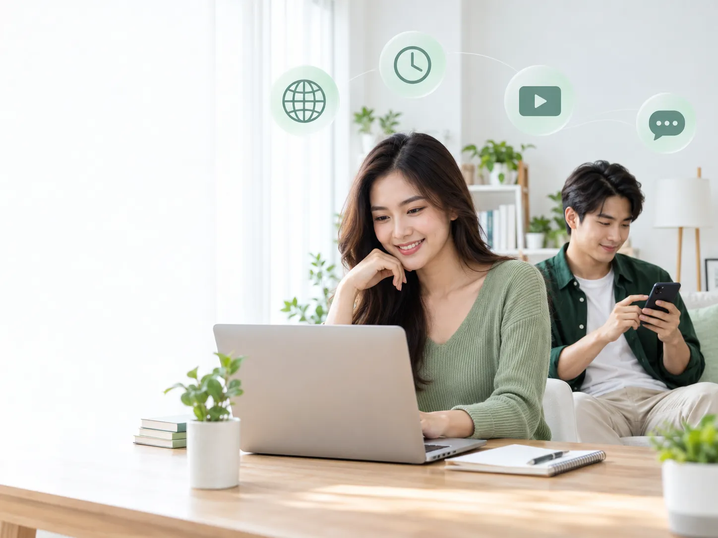 ผู้สมัครกำลังสมัครงานและสัมภาษณ์ออนไลน์ผ่านคอมพิวเตอร์และมือถือที่บ้าน